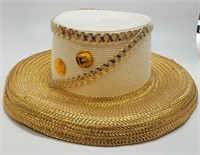 Women's White Hat With Gold Brim