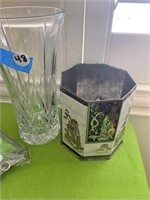 Crystal Vase and tin