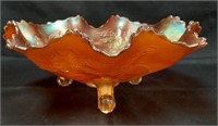 Fenton Marigold Stag & Holly 11" Footed Bowl
