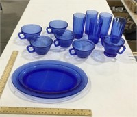 Blue glass dishware set