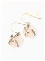 .925 Silver Pink Quartz Heart Earrings