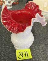 ruffled red and white vase fenton?