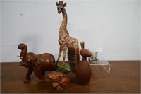 Wood Carved Elephant,Frog & Other Animals