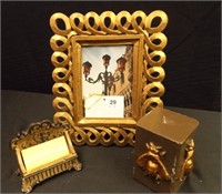 Gold Color Frame, Card Holder, Candle