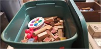 Box Of Vintage Childrens Wooden Blocks & More