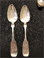 Two E.J.Roberts coin silver serving spoons circa