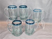 (5) Hand Blown Glass Mugs