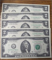 $10 consecutive serial number. Uncirculated $2