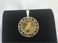 Cook Island Kookaburra Coin In Bezel Pendant 14k