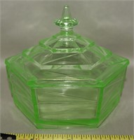 Art Deco Uranium Glass Lidded Vanity Powder Jar