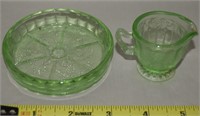 Antique Uranium Glass Coaster + Child's Creamer