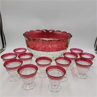 Tiffin Kings Ruby Red Thumbprint Punch Bowl