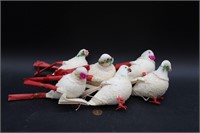 6 Antique "Flock of Wax Doves" Holiday Ornaments