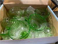 Green depression glass set