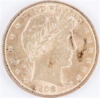 Coin 1908-P Barber Silver Half-Dollar CH BU