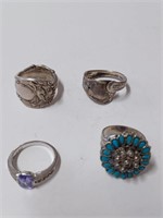Spoon Rings, Purple Stone Ring, Turquoise Stone