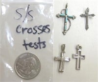 Set of 4 tested Sterling Cross Charms
