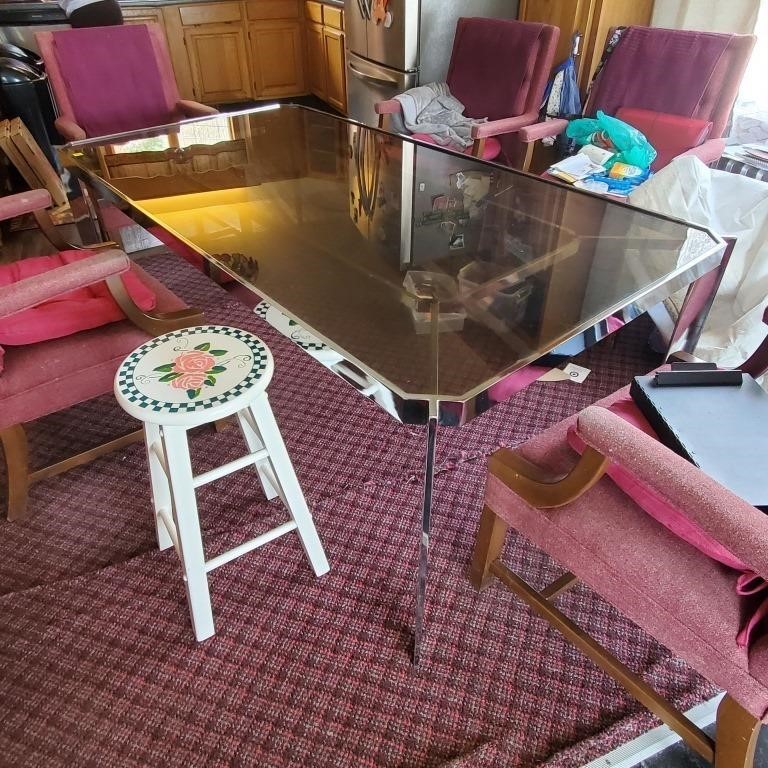 Glass Top Metal Kitchen Table w/ Chairs
