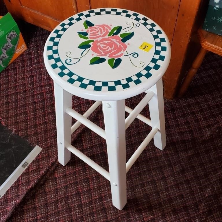 White Painted Flower Stool