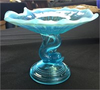 OPALESCENT DOLPHIN GLASS COMPOTE