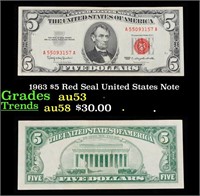 1963 $5 Red Seal United States Note Grades Select