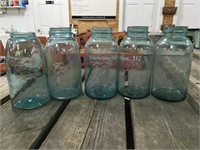 5 Blue Half Gallon Jars