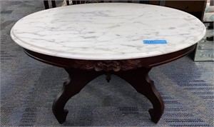 OVAL REPRODUCTION MARBLE TOP COFFEE TABLE