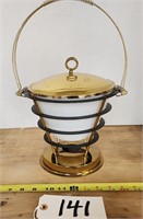 FireKing Milkglass  Brass Ice Bucket, MidCentury