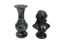 Small Bust Sculpture & Stone Vase