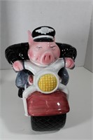Vintage Motorcycle Pig Cookie Jar  12 x 9 x 10