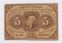 1862 5 CENT US FRACTIONAL CURRENCY BANK NOTE