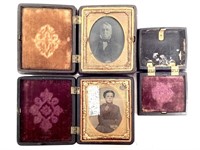 3 Union Cases 9th & 16th Plate Sizes + 2 Tintypes