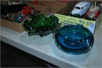 2 ART GLASS ASH TRAYS