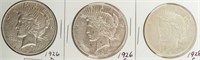 Coin 3 Peace Silver Dollars 1926-D, 26-S & 28-S