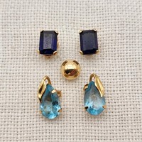 14K Gold Earrings Topaz Sapphire Etc