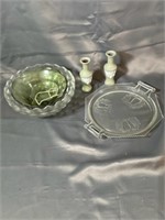 Glass bowl and candleholder