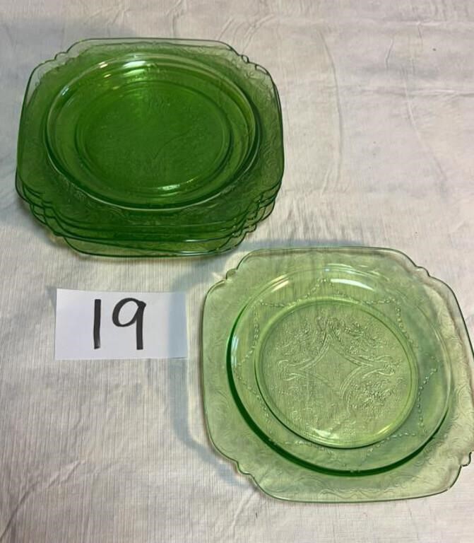 Federal Glass Madrid Green Vaseline Uranium Plates