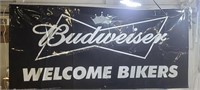 Vinyl Budweiser "Welcome Bikers" banner. 34×72