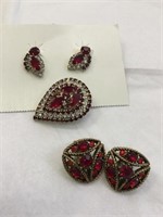 Red  Rhinestones 1" HollyCraft Earrings & Set