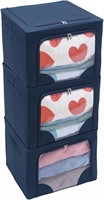 Foldable Clothes Storage Box 72L 3 Pack Navy