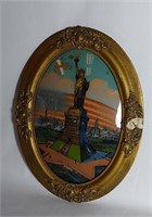 Antique Statue of Liberty Art in Oval Frame