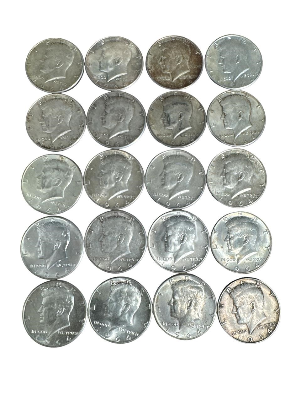 $10 FACE VALUE KENNEDY HALVES  90% SILVER