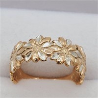 LDS STERLING SILVER ROSE GOLD PLATED FLORAL RING