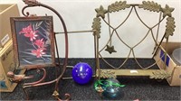 Easels, Picture Frame and Glass Bowls