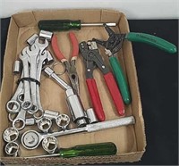 Box of wrenches, sockets and more