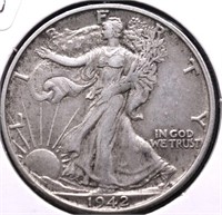 1942 S WALKING HALF DOLLAR AU