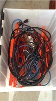 Bin of extension cords, trouble light