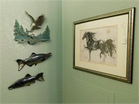P729 (2) Metal Fish, Metal Eagle. And Horse Art