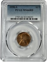 1950-S Lincoln Wheat Cent Penny PCGS MS66RD