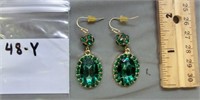 Y- pair pierced green stone costume earrings has